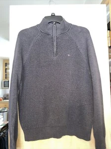Tommy Hillfiger Half Zip Pullover Waffel Baumwolle Sweater bläulich grau Herren Small - Bild 1 von 10