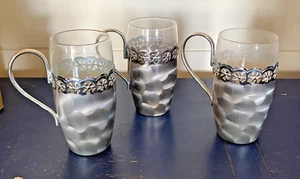 3 Vintage Hand Finished Silver Plated Glass Coffee Tea Mugs-Made in Japan Boxes - Picture 1 of 11