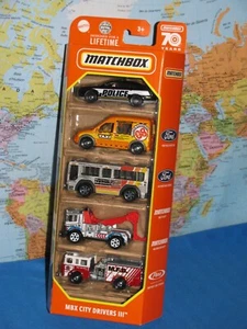 MATCHBOX 70 YEARS MBX CITY DRIVERS III POLICE FIRE ENGINE TOW TRUCK TAXI BUS NEW - Picture 1 of 9