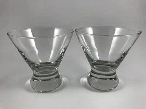 Set of 2 STEMLESS CLEAR MARTINI / COSMO GLASS "Door Knob" Foot - Heavy Base - Picture 1 of 6