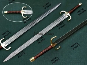 Handgefertigtes 39 Zoll langes Tempelritter Damastklinge Schwert mit Lederscheide - Bild 1 von 5