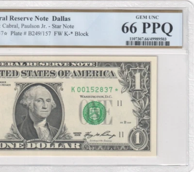 $1 2006 One Dollar Star Note Fr.1933-K Dallas* PCGS Graded 66PPQ RARE - Image 1 of 3