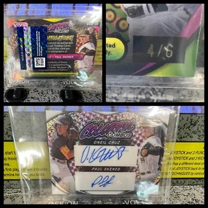 2023 Leaf Vivid Paul Skenes Oneil Cruz Pirates combo colorate SSP Auto /6 - Foto 1 di 11