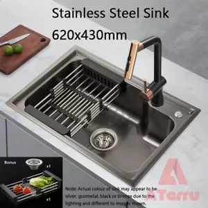 Nano Coated Stainless Steel Kitchen Sink Laundry Sinks Single Bowl 620x430mm - Picture 1 of 8