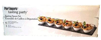 Pier 1 Imports 6 pieces White Tasting Spoon Set and Black Slate Stoneware - Image 1 of 4