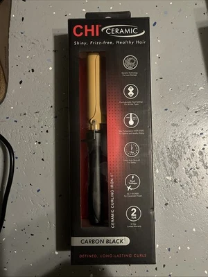 CHI - Ceramic Carbon Black/Gold 1" Curling Iron - CA2305 - (NEW NOT SEALED) - Image 1 of 4