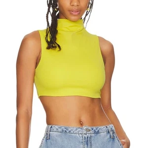 Not Yours to Keep Yellow Crop Top SMALL Swank Mockneck Bodycon Designer $148 NEW - Picture 1 of 7