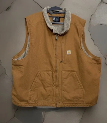 Carhartt Brown 3XL Mock Neck Sherpa Light Ned Loose Fit Vest Washed Duck - Image 1 of 4