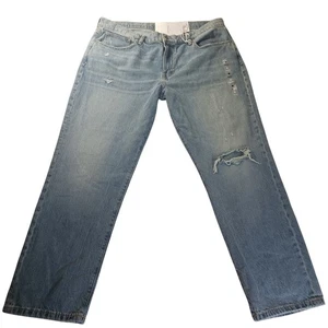 Pantalones de mezclilla rectos Lucky Brand 223 para hombre 38x30 rígidos mezcla de lino desgastados nuevos con etiquetas - Imagen 1 de 9