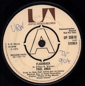 Paul Anka Flashback 7" vinyl UK United Artists 1973 Demo 4 prong label design - Picture 1 of 2