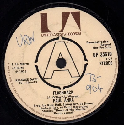 Paul Anka Flashback 7" vinyl UK United Artists 1973 Demo 4 prong label design - Image 1 of 2