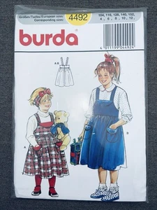 Burda 4492 Girls Pinafore Play Dresses Size 4-12 UNCUT FF - Picture 1 of 1