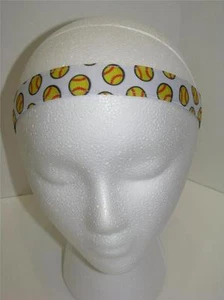 YELLOW SOFTBALLS Non slip Headband adjustable no slip Sweaty Sports Hair Bands - Picture 1 of 1