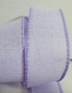 5 YARDS 1 1/2" WIDE WIRED EDGE RIBBON LIGHT PURPLE LINEN LOOK JUST ARRIVED - Picture 1 of 2