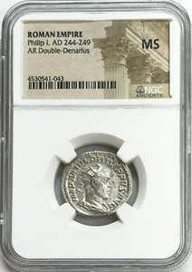 244-249 AD SILVER ROMAN EMPIRE DOUBLE-DENARIUS PHILIP I AEQUITAS NGC MINT STATE - Picture 1 of 2