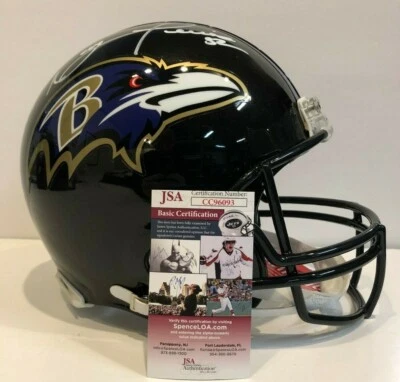 RAY LEWIS AUTOGRAPHED SIGNED BALTIMORE RAVENS FULL SIZE AUTHENTIC HELMET JSA COA - Image 1 of 3