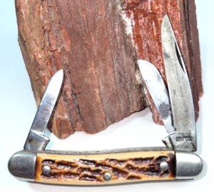 Vtg Colonial Prov USA 2 3/16" Pocket Jack Knife 3 SS Blades Jigged Handle - Picture 1 of 7