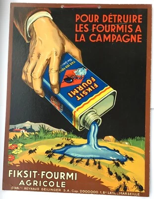 ANCIEN CARTON FIKSIT FOURMI AGRICOLE ETAB REYNAUD GEILINGER MARSEILLE CARDBOARD - Photo 1/4