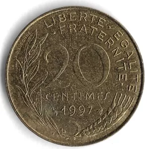 1997 France 20 Centimes World Coin - KM# 930 - Picture 1 of 2