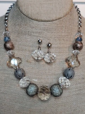 Conjunto Pendientes Collar Cadena Elegante Cuentas Cuero Cristal Boda Novias Foto 1 de 2