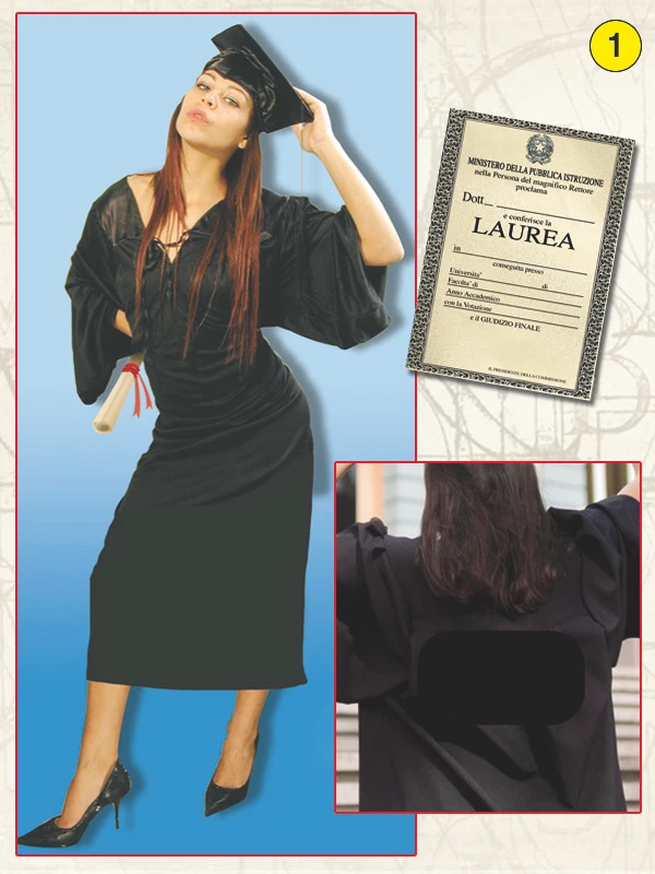 Toga laurea laureata con tocco e pergamena travestimento nero tunica vestito - Immagine 1 di 1