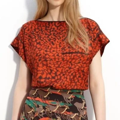 Blusa Marc By Marc Jacobs Roja Animal Estampado Leopardo Manga Corta Dolman Seda Foto 1 de 4