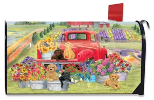 Spring Day Puppies Magnetic Mailbox Cover Dogs Standard Briarwood Lane - Picture 1 of 5