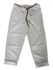 ZARA Damen Cremefarbene weite Jeans mit Gürtel Neu Gr. 42 mit Umschlag Edel - Bild 1 von 2