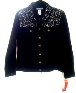 Cathy Daniels Women Corduroy Studded Jacket Sz Medium Black Rhinestones Stretch - Picture 1 of 8