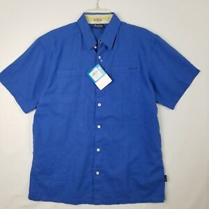 Columbia PFG Harborside Blue Linen Men's Medium Short Sleeve Fishing Shirt NWT