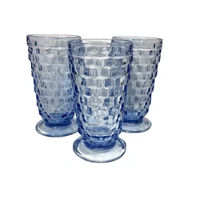 Set 3 bicchieri con piedi Indiana Colony Whitehall cubista in vetro blu chiaro 6" - Foto 1 di 6