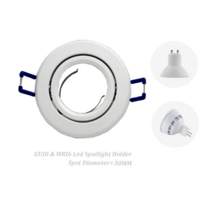 10 x White Round Recessed Downlight Holder Adjustable Casing for GU10 MR16 Bulb - Image 1 of 4