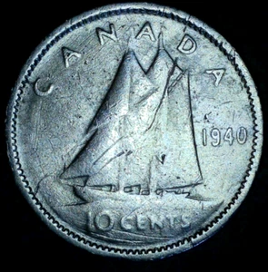 Double-Struck 1940 Canada 80% Circulated Silver 10 Cents King George VI Dime - Picture 1 of 9