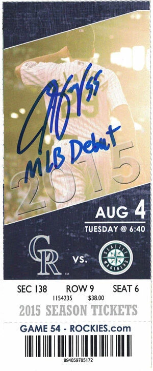 Jon Gray Autographed/Signed Colorado Rockies Ticket Stub MLB Debut JSA 16868 - Image 1 of 1