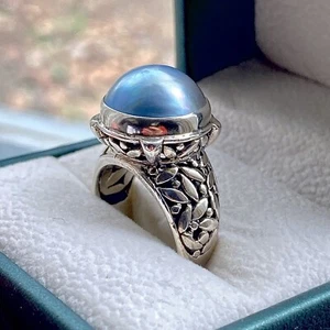 Sterling Silber 925 Blau Mabe Ring und Ohrring Set - Bild 1 von 17