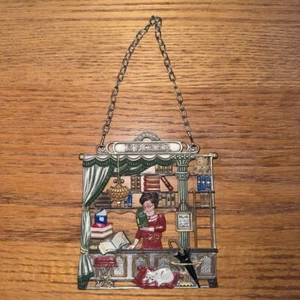 Decorazione da appendere a parete vintage anni 70 Kuhn peltro peltro peltro "Bucher" bibliotecario Germania - Foto 1 di 6