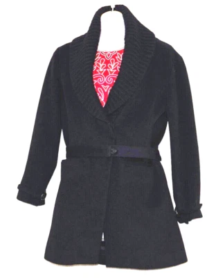 Abrigo TSE Negro Lana Cachemira Seda Forro Mujer Cinturón Guisante Talla:2 Foto 1 de 4