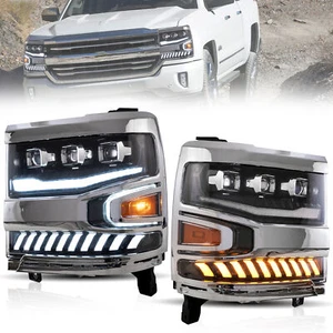 Full LED Projector Headlights For 2016-2018 Chevy Silverado 1500 Headlamps Pair - Picture 1 of 11