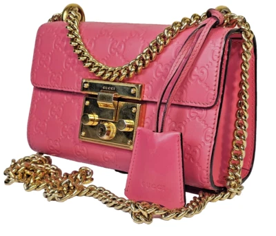 GUCCI Guccissima Small Padlock Shoulder Bag Flush 2 Way Crossbody Chain Pink GG - Изображение 1 из 4