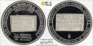 1987 Mo Mexico Numismatic Society Ag 1915 3C Oaxaca Silver Medal PCGS SP68 - Picture 1 of 2