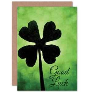 Viel Glück Kleeblatt Silhouette Blanko Grußkarte mit Umschlag - Bild 1 von 4