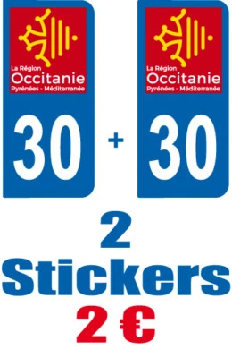 SAFIRMES 2-STICKERS-PLAQUE-AUTO-IMMATRICULATION-DEPARTEMENT-LOGO 30