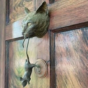 Resin Cat And Mouse Door Knocker Pulls Ring Cat And Mous Sculpture  Front Door