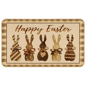 Cute Bunny Plaid Welcome Happy Easter Doormat Seasonal Spring Summer Holiday ... - Picture 1 of 7