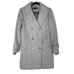French Connection Womens 10 Pale Grey Double Breasted Boyfriend Pea Coat Wool - Picture 1 of 14