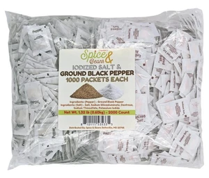 Gourmet Ground Black Pepper and Iodized Salt | Single Serve Packets 1000 Each... - Picture 1 of 4