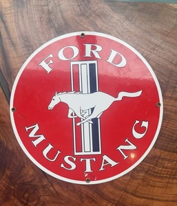 Ford Mustang Vintage Sign, Ande Rooney Porcelain Ed., 11.25” Diameter - Picture 1 of 4