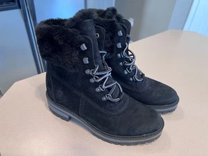 TIMBERLAND Women's A6619 Black Nubuck Faux Fur Lined Abkle Boots Size 8 - Picture 1 of 5
