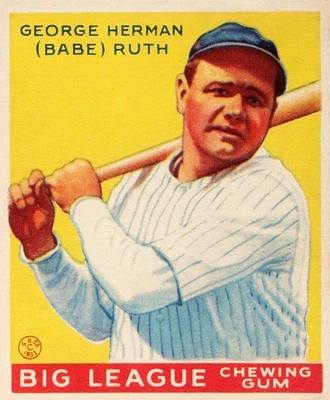 Tarjeta de goma de mascar Goudey #53 1933 Babe Ruth New York Yankees reproducción - nueva Foto 1 de 2