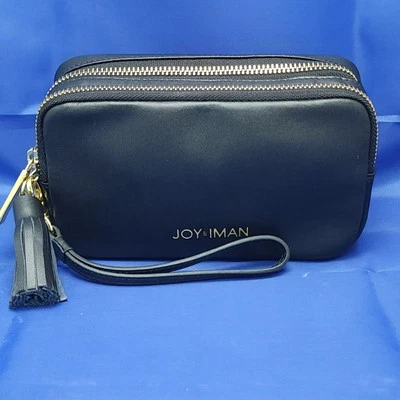 Joy & Iman Black Double Zip Wristlet Faux Leather Gold Hardware New - Image 1 of 4